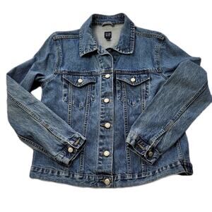 Vintage GAP True Y2k Denim Trucker Jacket Weathered Blue 100% Cotton size Large